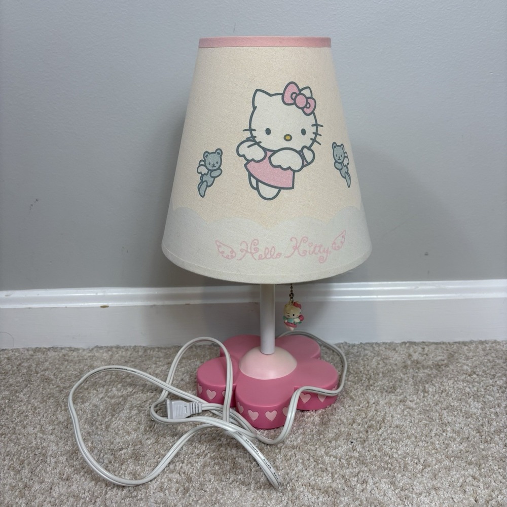 Vintage 2000 Rare Sanrio Angel Flying Hello Kitty Pull String Lamp w/ Shade